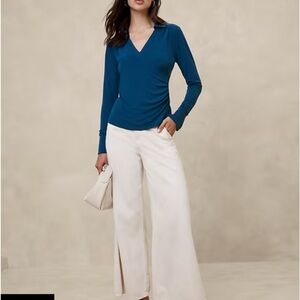 Banana Republic Fitted Blue Long Sleeve Blouse